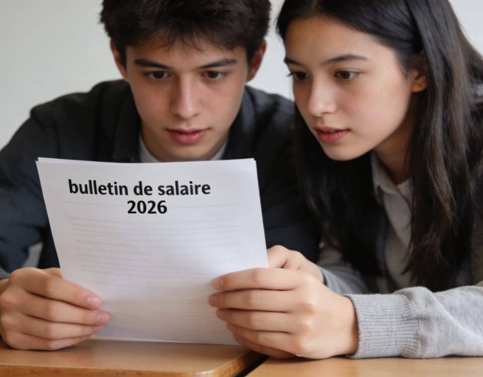 couple etudiant examinant bulletin de salaire 2026