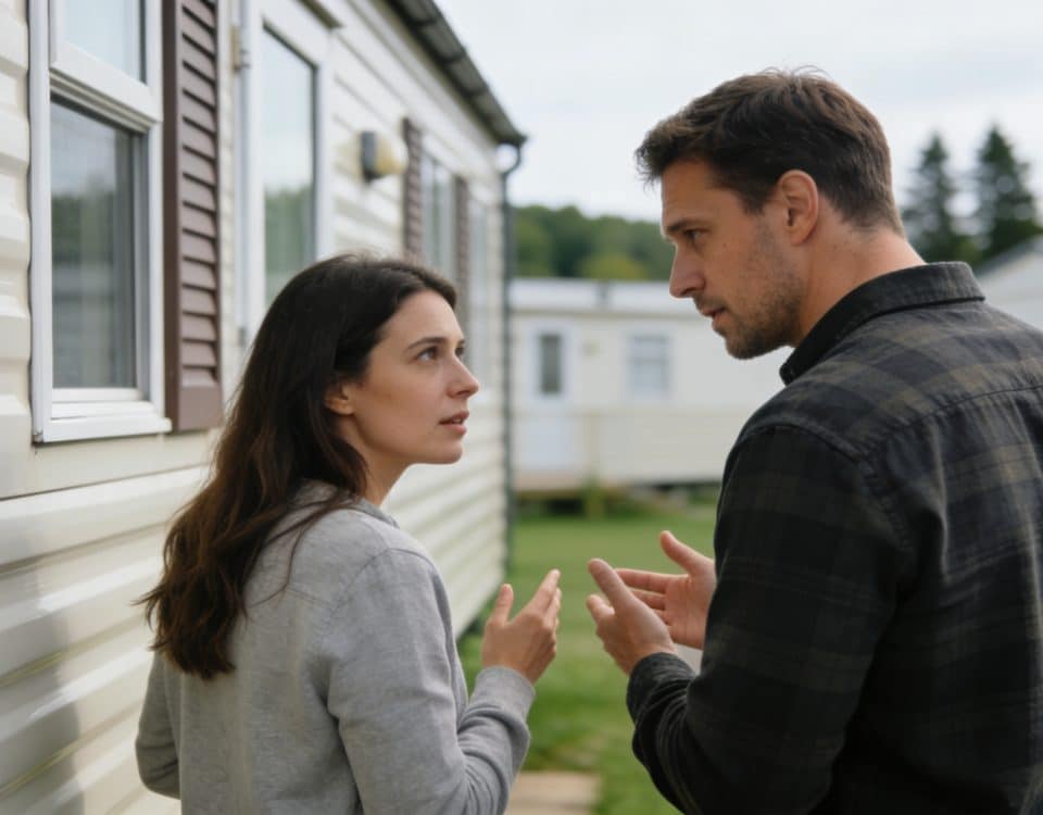 couple inquiet examinant mobil home sur terrain vente