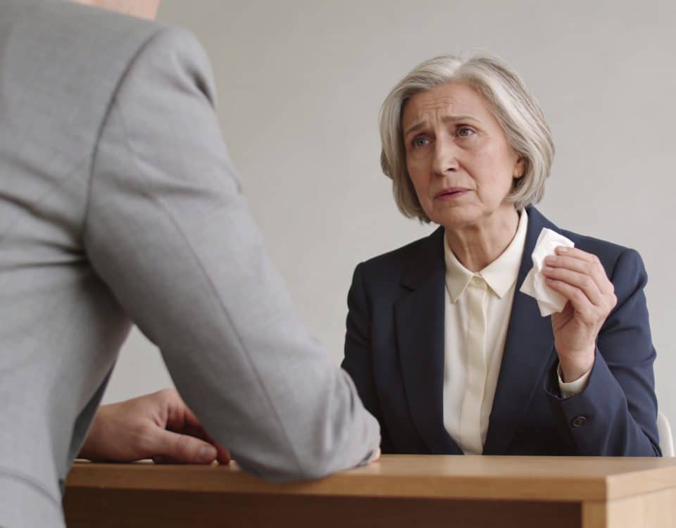 femme de 58 ans assise devant conseiller social