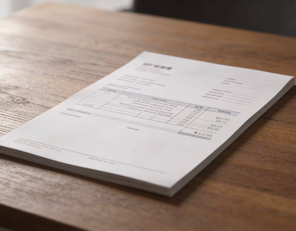 Fiche de paie detaillee posée sur bureau en bois
