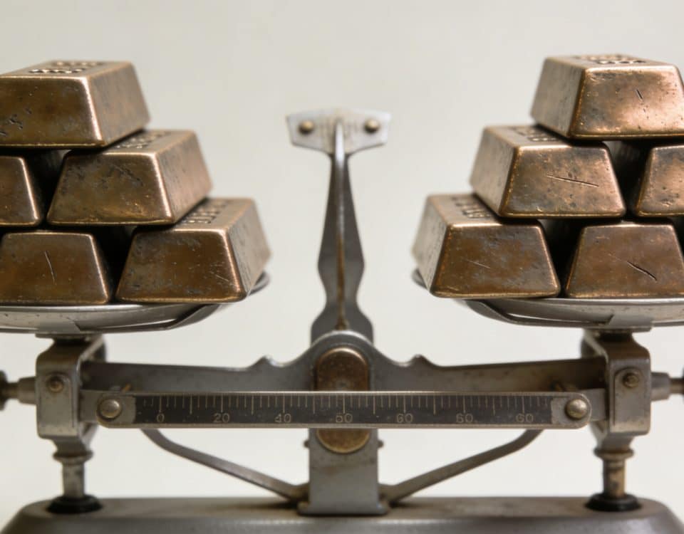 Lingots de bronze empiles sur balance de marche