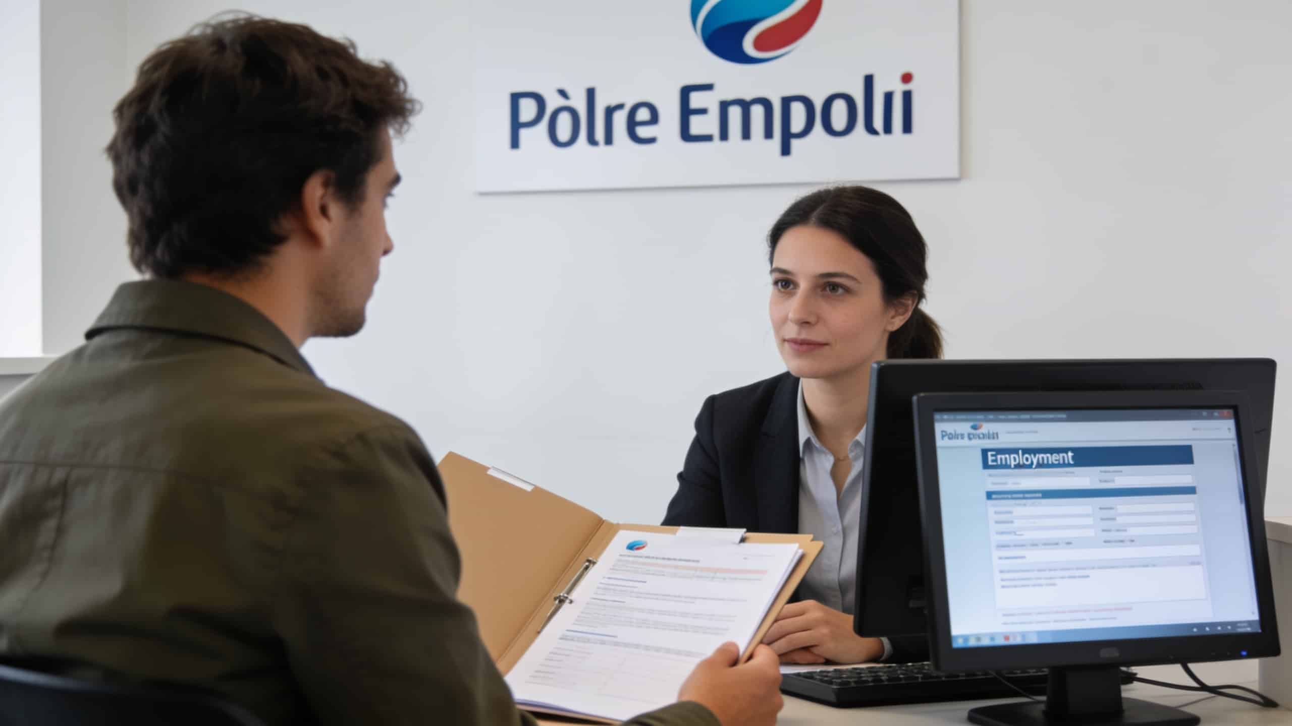 demandeur d emploi assis devant conseiller pole emploi