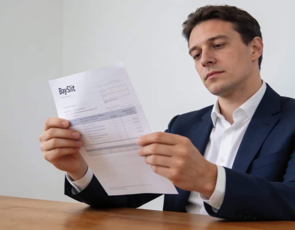 employe de bureau britannique consultant une fiche de paie