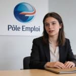 jeune femme assise devant bureau pole emploi