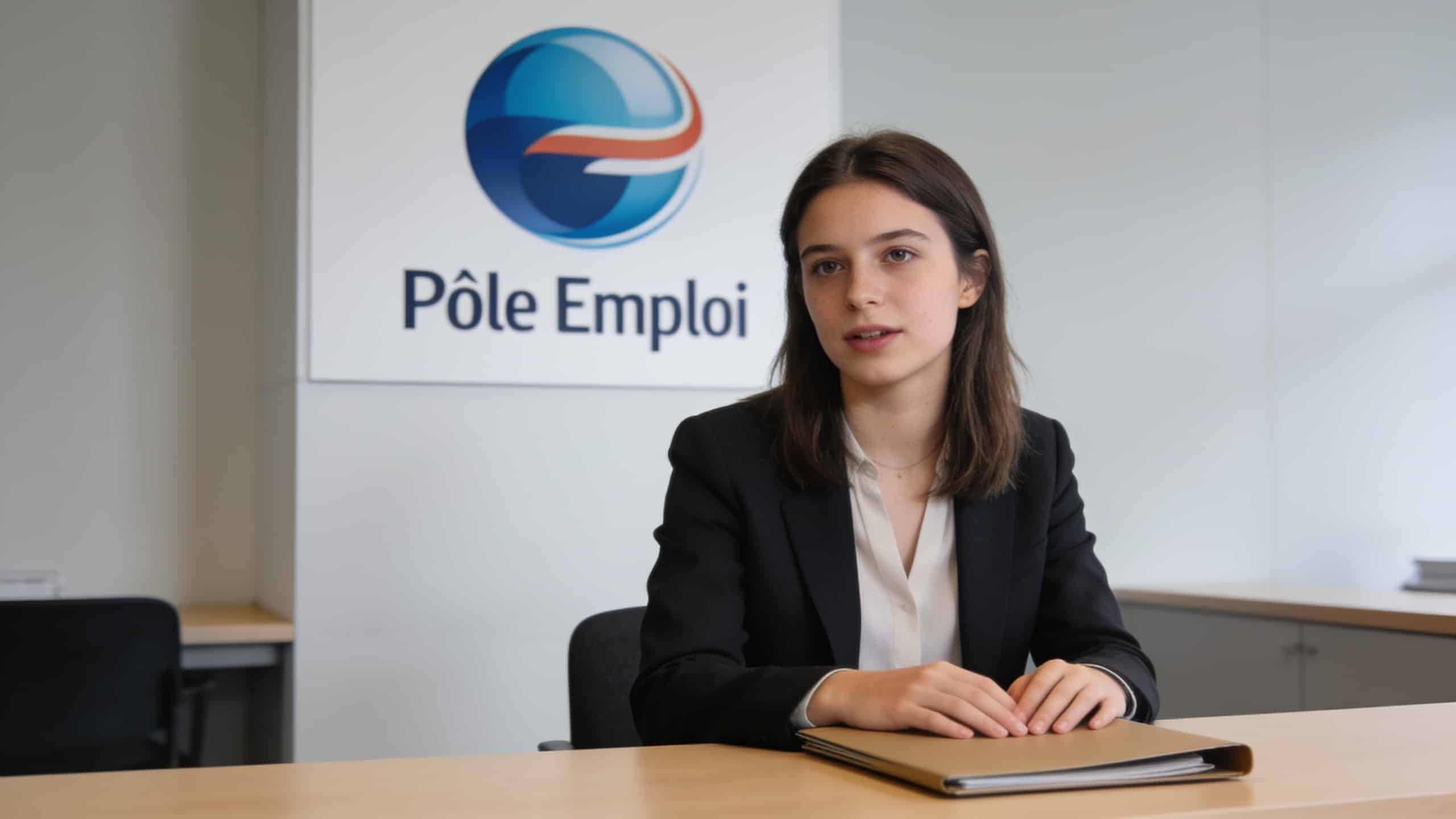 jeune femme assise devant bureau pole emploi