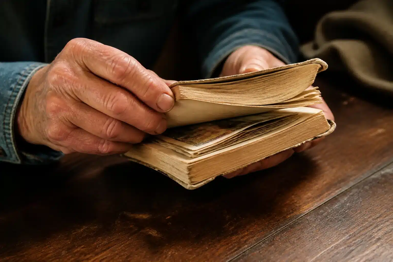 Personne tenant relevé bancaire ancien, argent caché entre pages