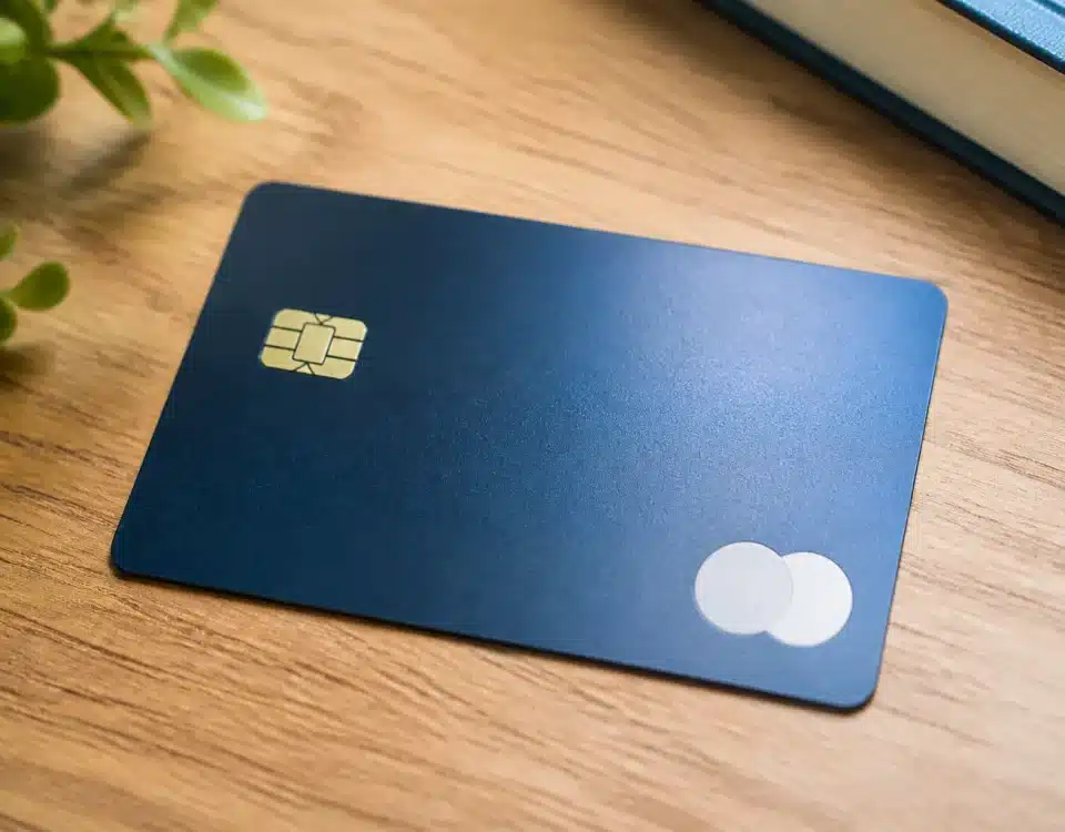Carte bancaire posee a plat montrant numero et details imprimes