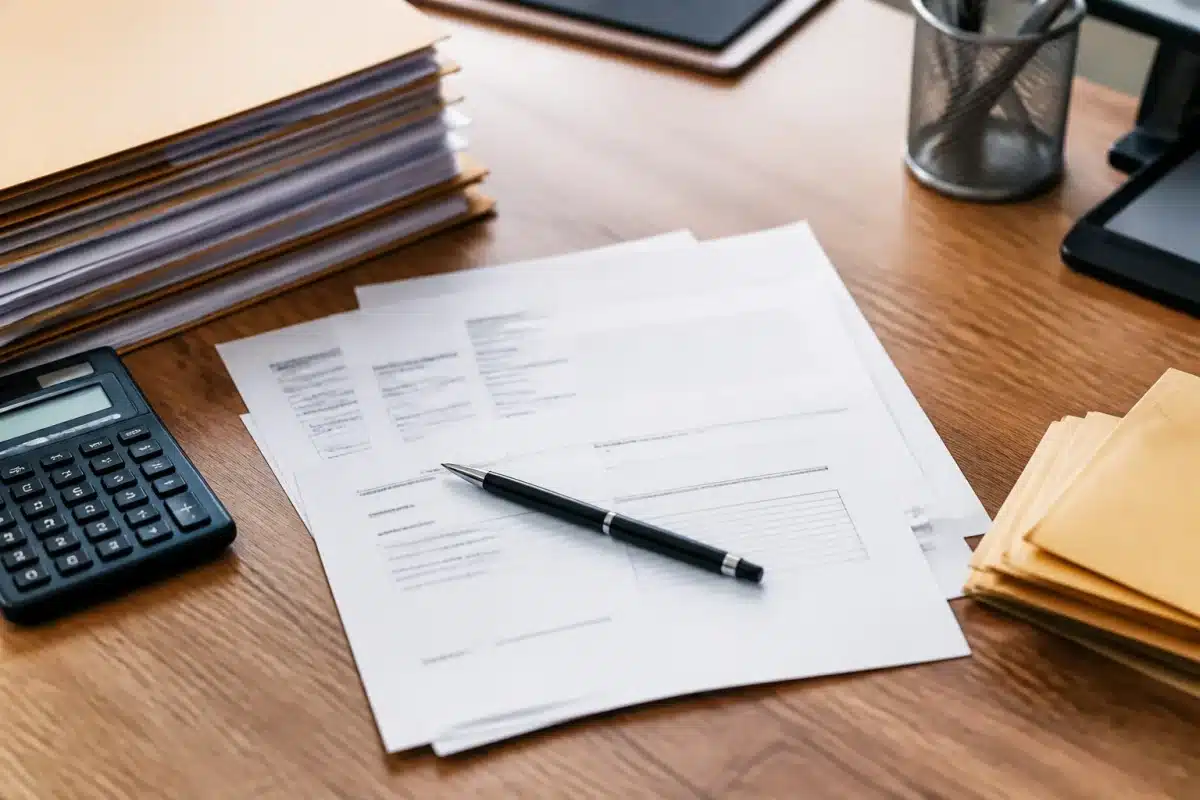 Documents financiers et justificatifs bancaires sur bureau