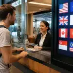 Voyageur consultant taux change affiche bureau exchange aéroport