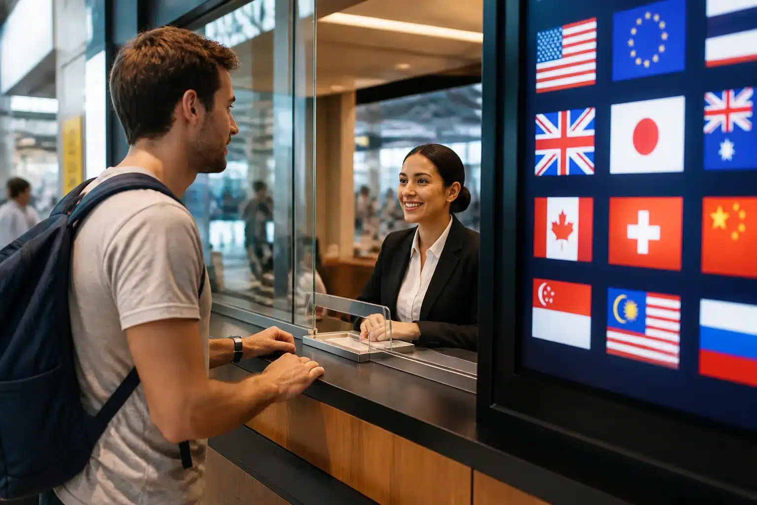 Voyageur consultant taux change affiche bureau exchange aéroport