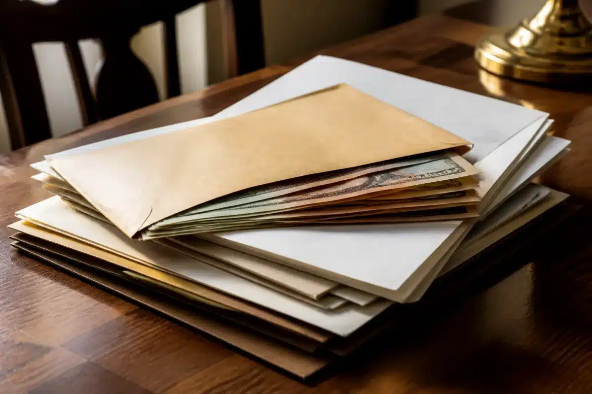 Documents bancaires et succession avec enveloppe argent fermée