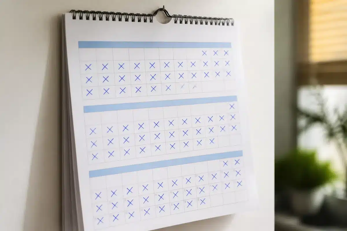 Calendrier médical montrant trois années avec jours cochés