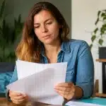 Femme tenant documents administratifs pour droits sociaux familiaux