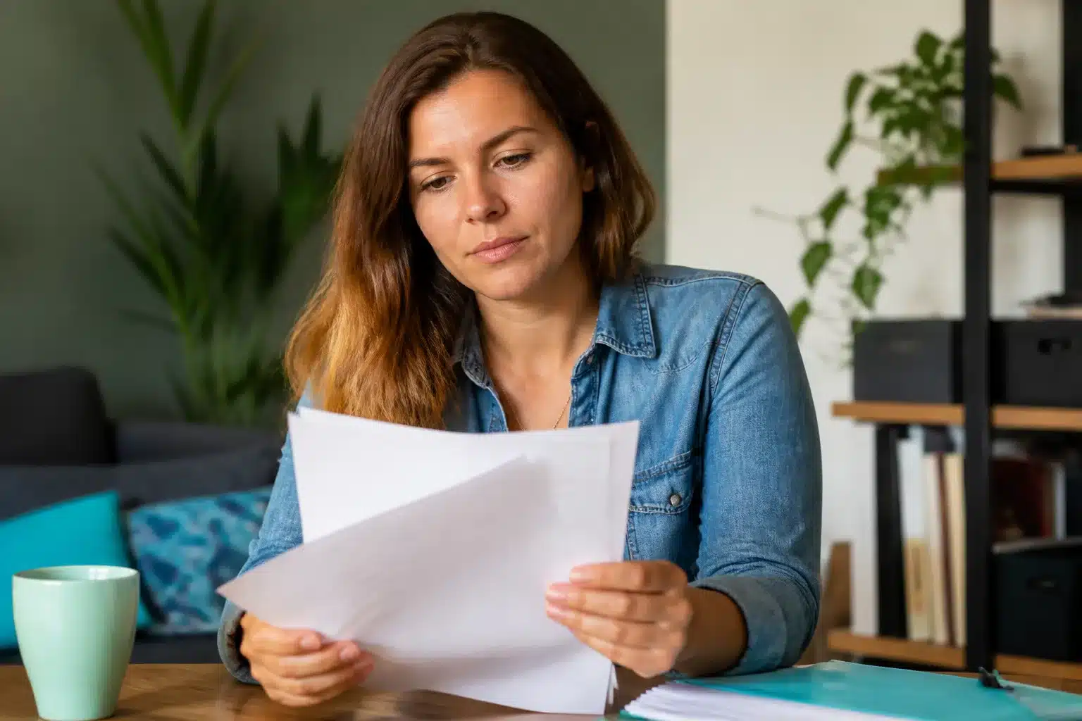 Femme tenant documents administratifs pour droits sociaux familiaux