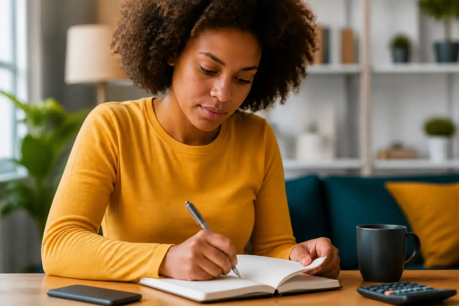 Personne notant ses depenses dans un carnet, stylo a la main