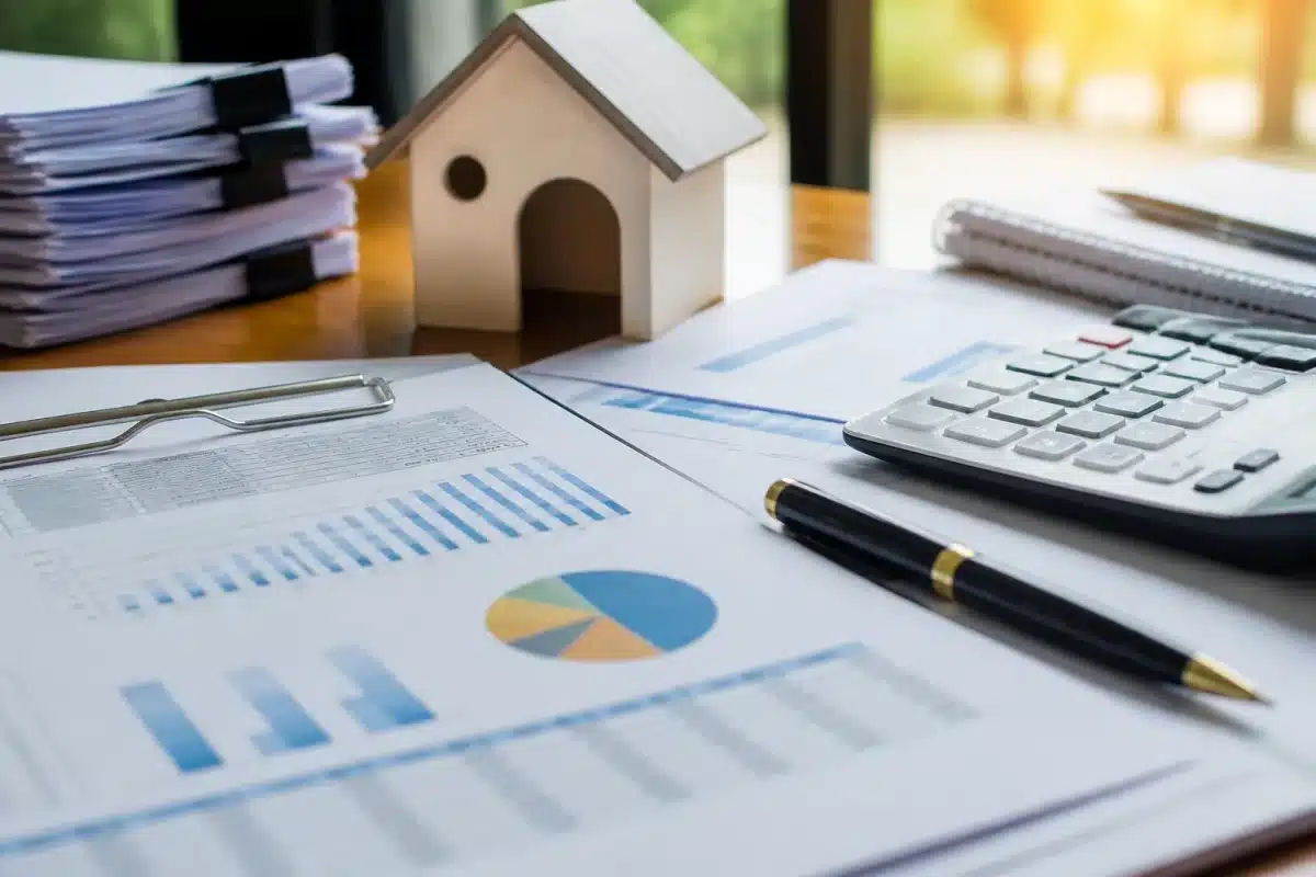 Documents administratifs avec chiffres d'inflation et calculs immobiliers