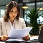 Personne consultant document carrière professionnelle à bureau assis