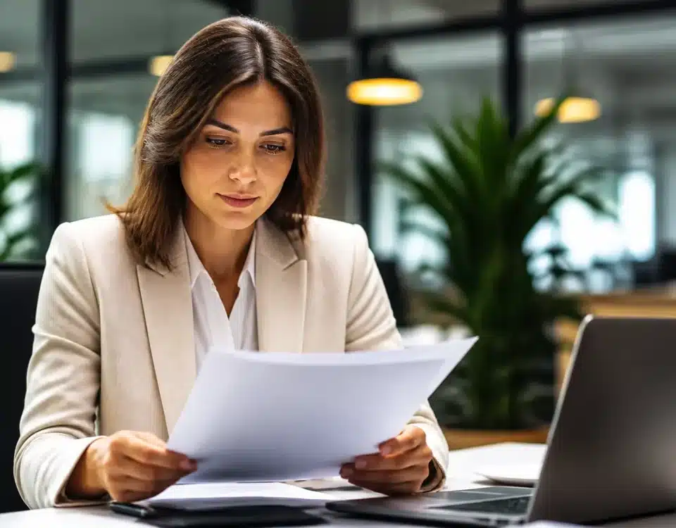 Personne consultant document carrière professionnelle à bureau assis