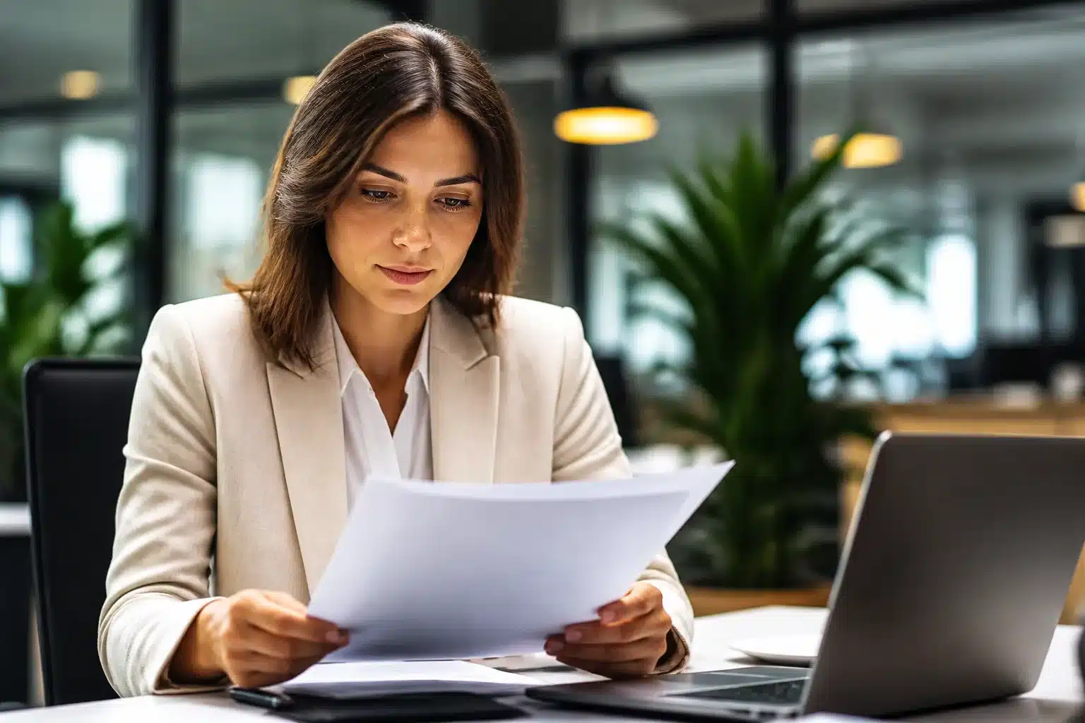Personne consultant document carrière professionnelle à bureau assis