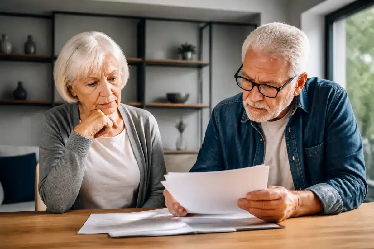 Couple age avance avec documents succession sur table bois