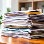 Pile de documents papier posee sur une table avant recyclage