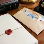 Document testament posé sur table avec enveloppe argent liquide