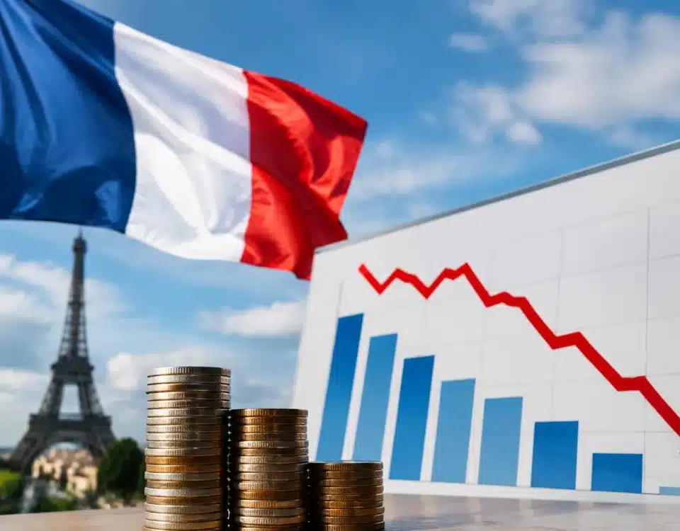 Graphique economique descendant montrant previsions croissance francaise revues baisse