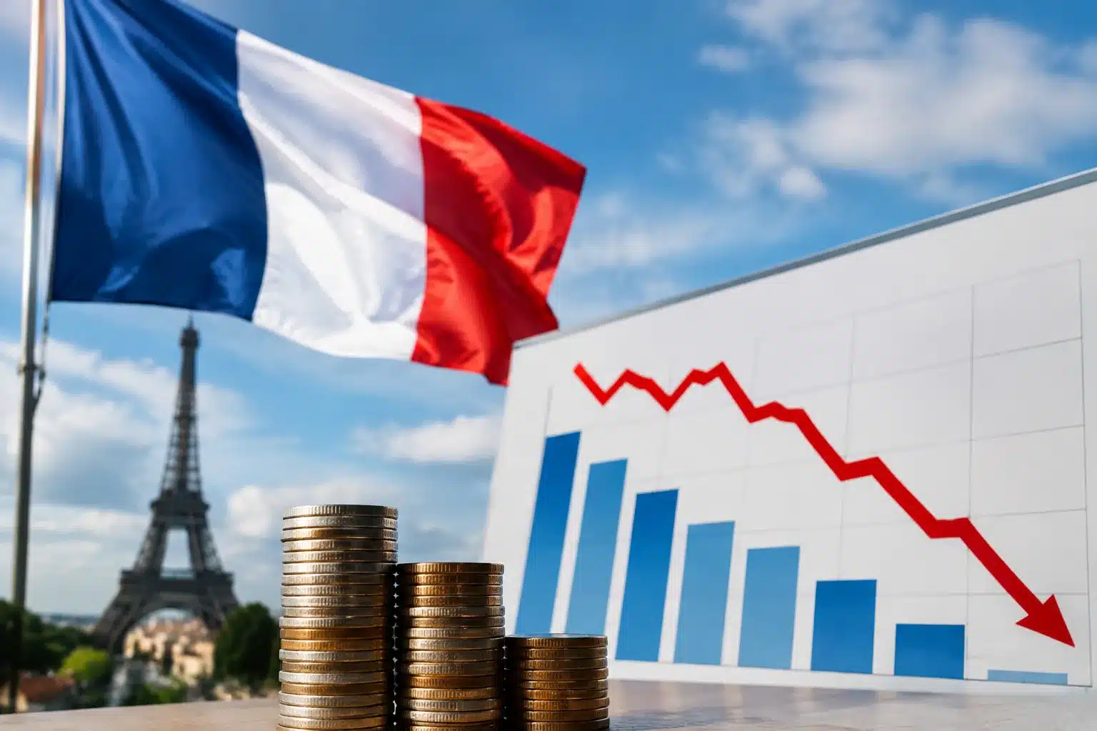 Graphique economique descendant montrant previsions croissance francaise revues baisse
