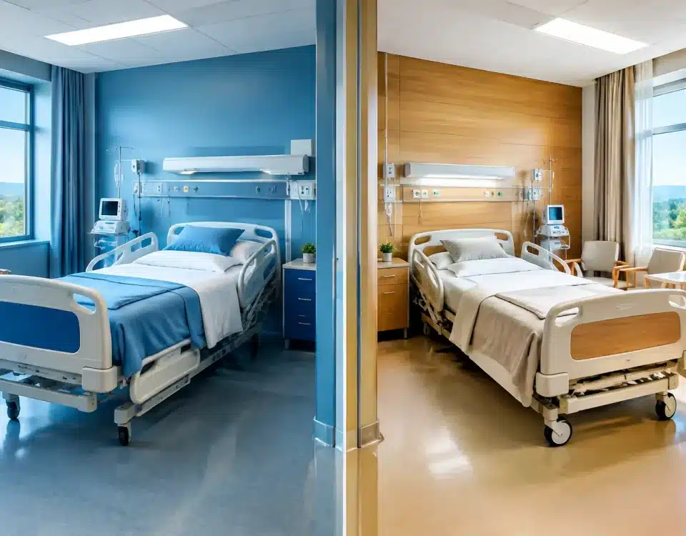 Deux chambres d'etablissement medical cote a cote comparaison