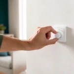Main tourne manette thermostat blanc sur mur