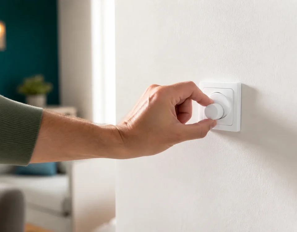 Main tourne manette thermostat blanc sur mur