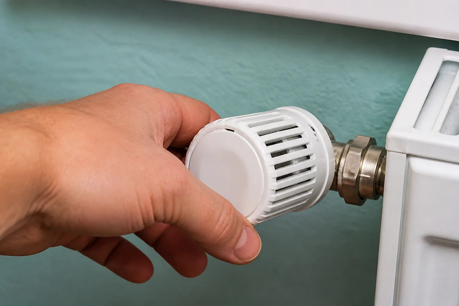 Main tourne valve radiateur sur position maxi