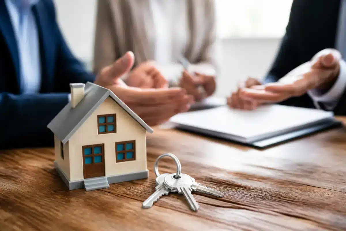 Maison en indivision avec clés sur table de négociation