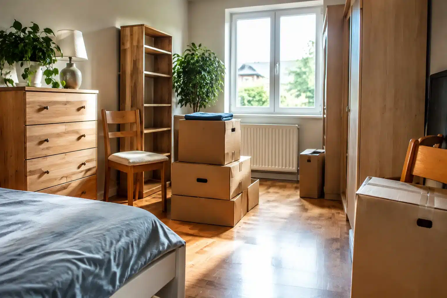 Pieces mobilieres rangees dans chambre avant demenagement complet