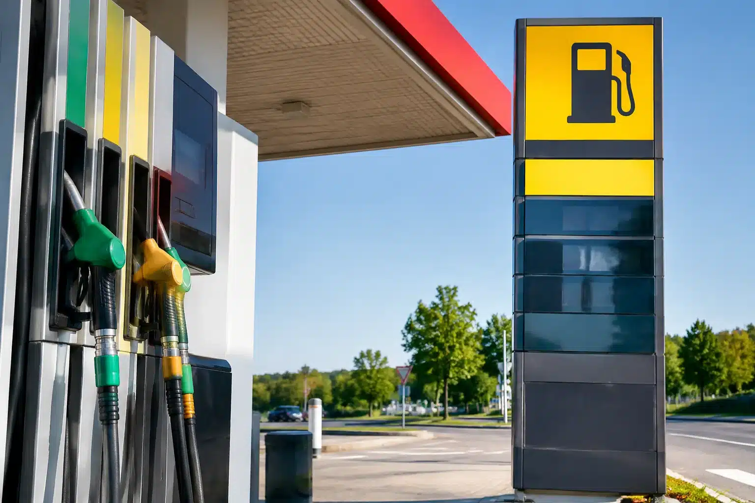 Pompe essence affichant prix carburant diesel sur panneau routier