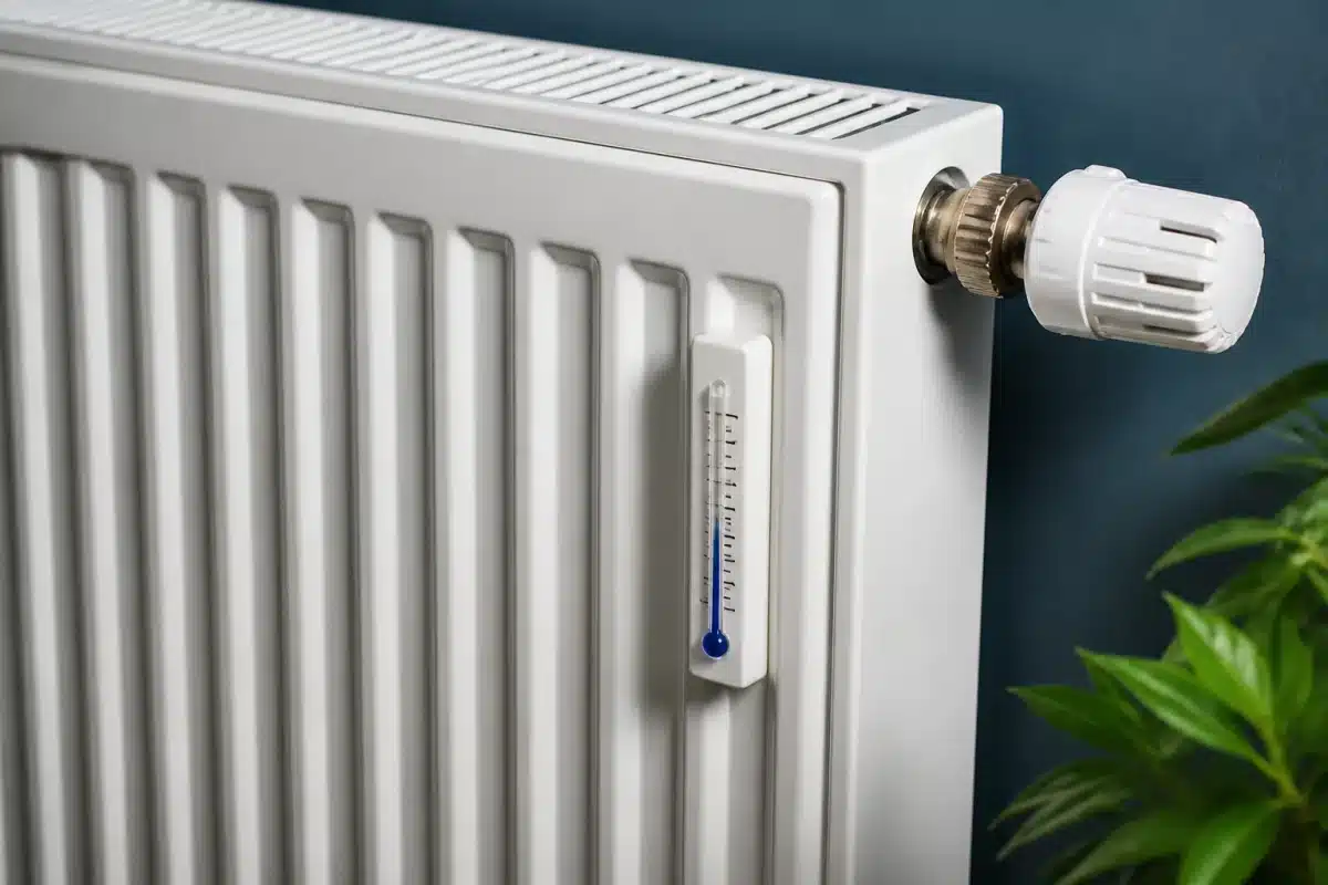 Radiateur chauffage avec thermometre montrant temperature froide