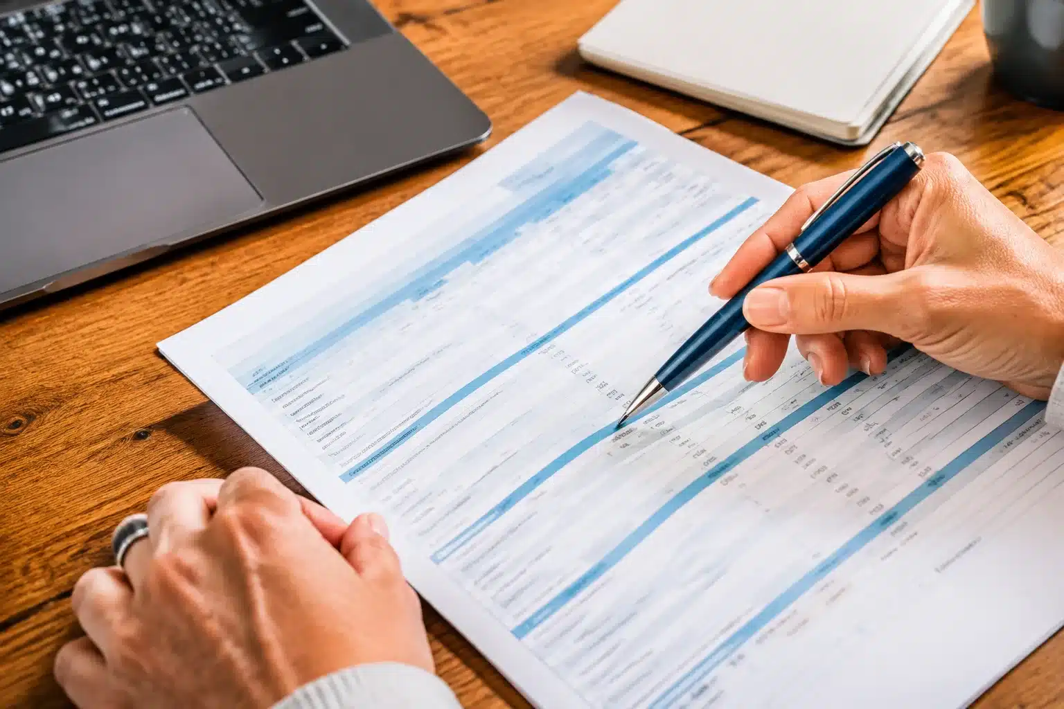 Document administratif ouvert montrant relevé carrière avec stylo pointant ligne spécifique