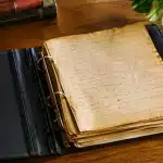 Document manuscrit jauni reposant sur dossier légal ouvert