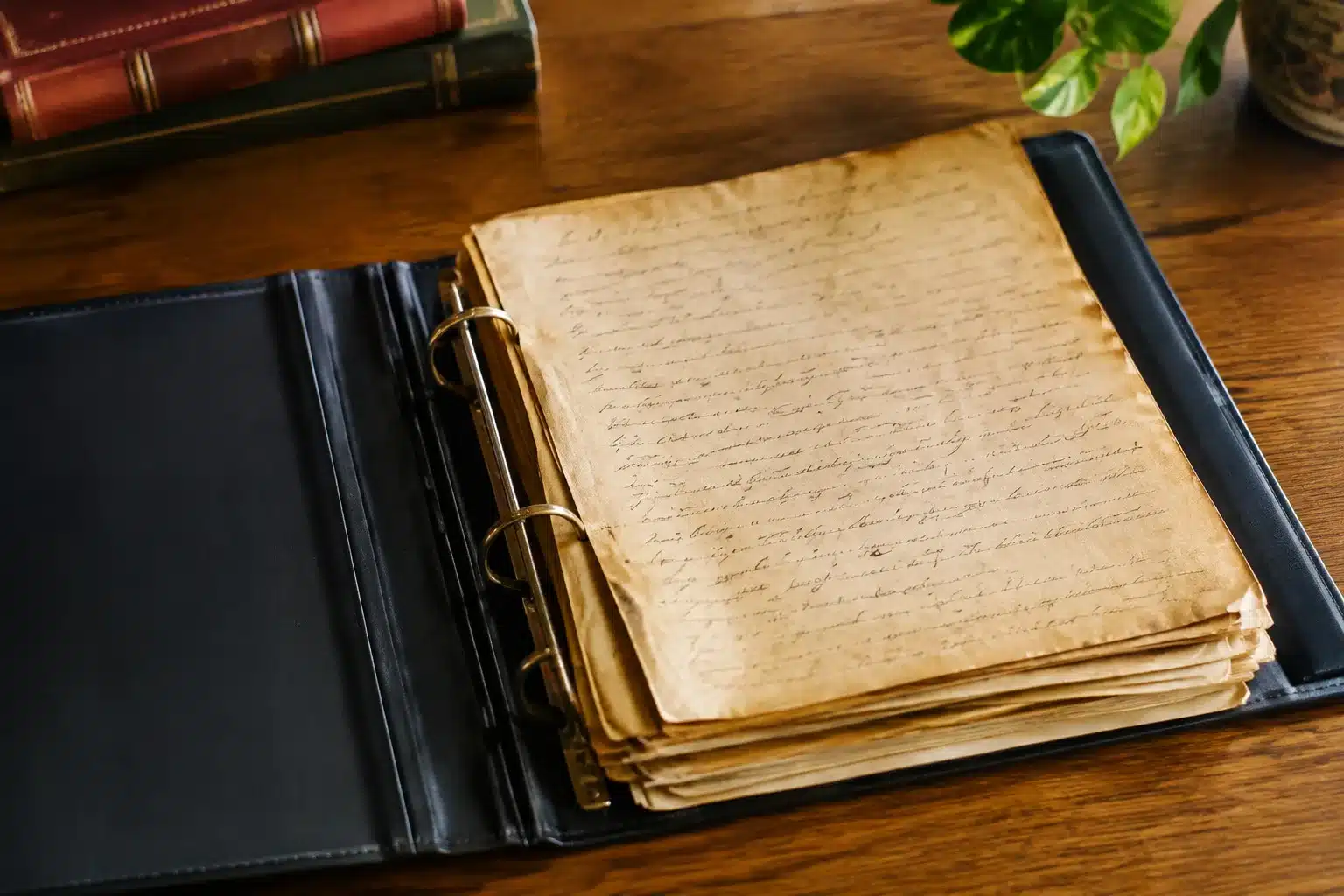 Document manuscrit jauni reposant sur dossier légal ouvert