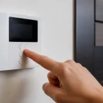 Doigts reglant le clavier numerique du thermostat