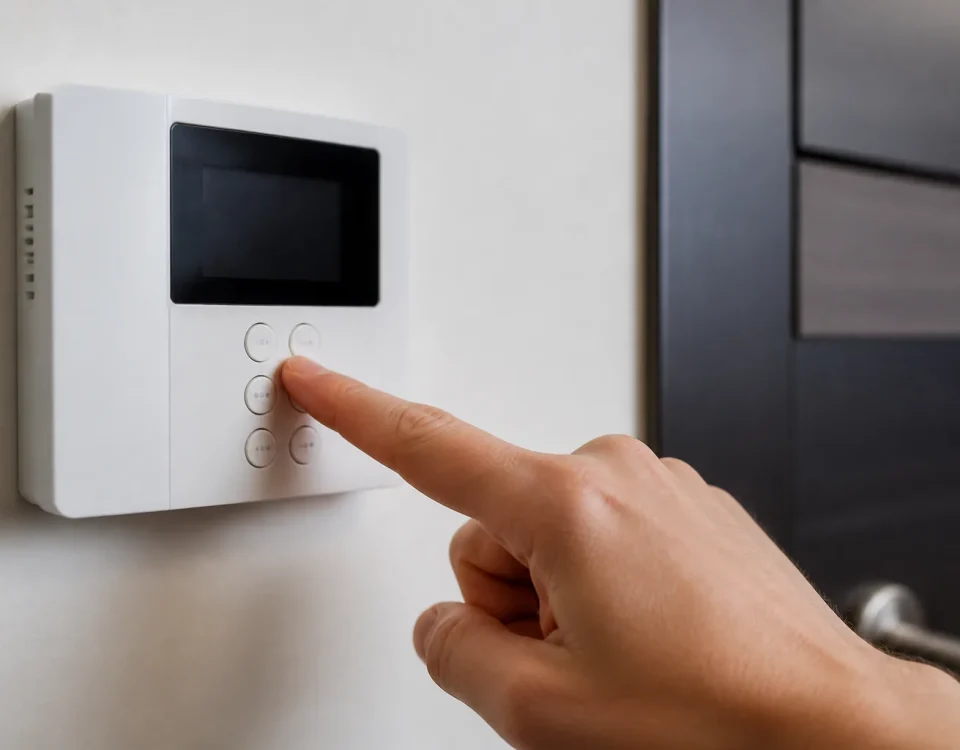 Doigts reglant le clavier numerique du thermostat