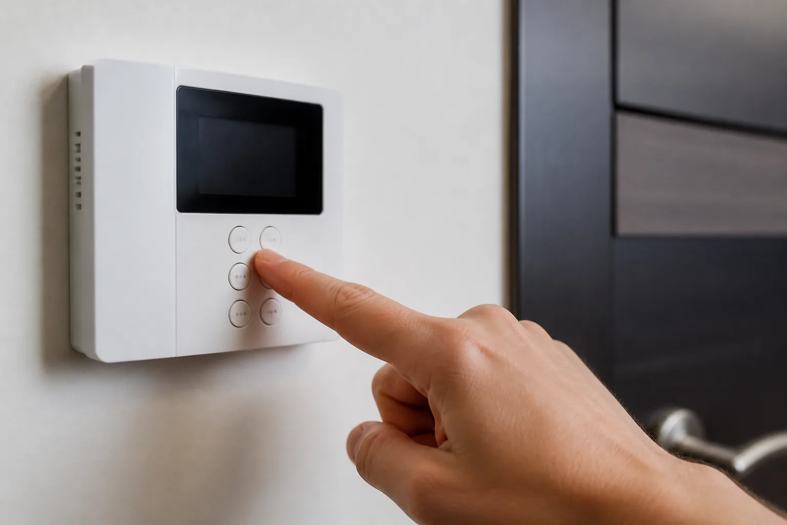 Doigts reglant le clavier numerique du thermostat