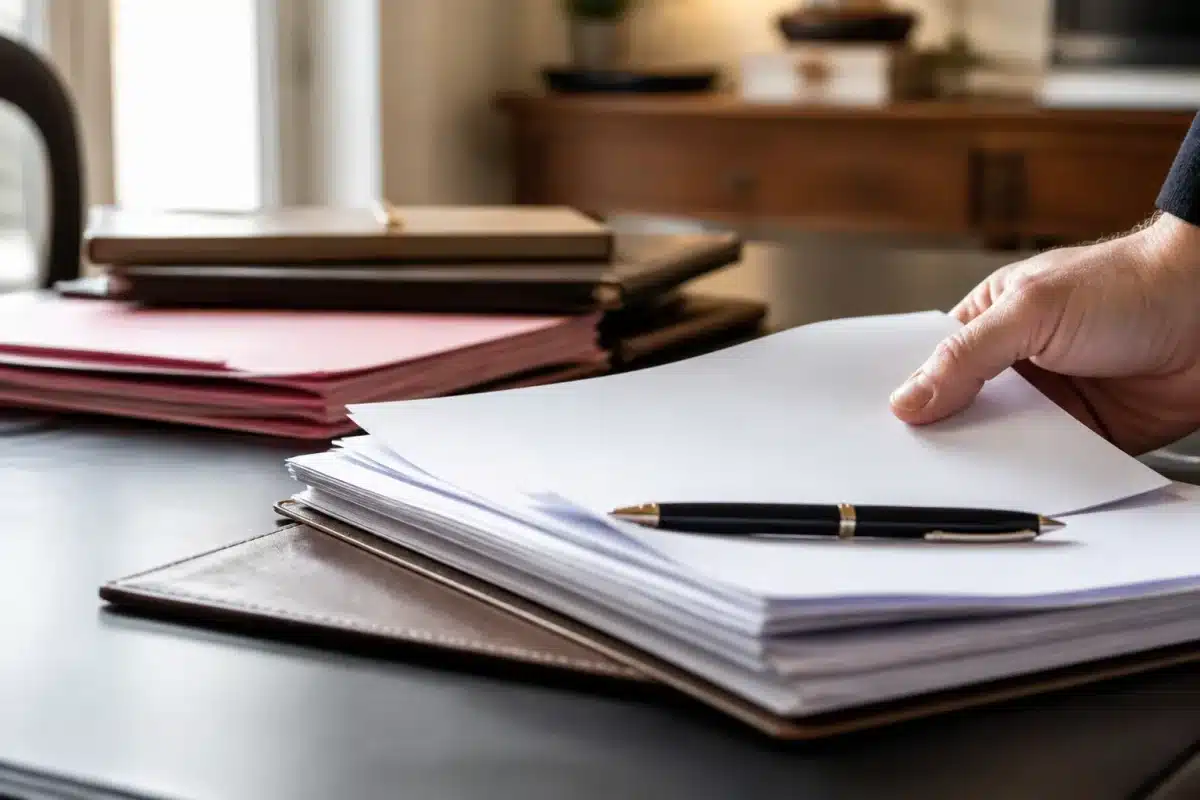 Documents notariaux et contrats etales sur bureau familial