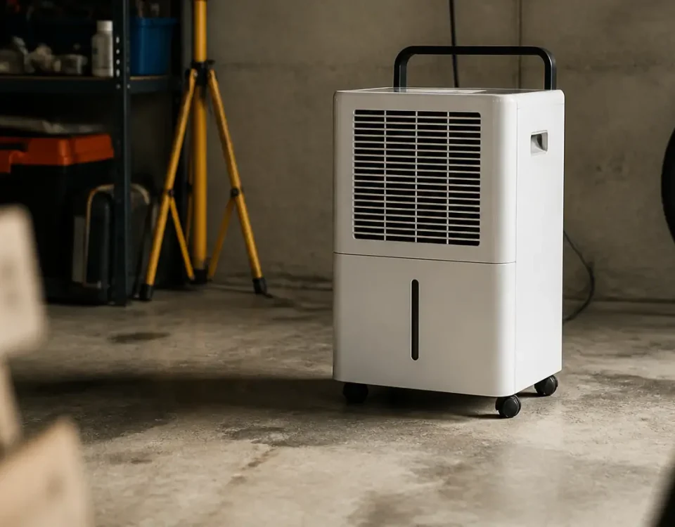 Appareil de sechage pose dans un garage en beton