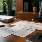 Conseiller bancaire examinant des fiches de paie au bureau