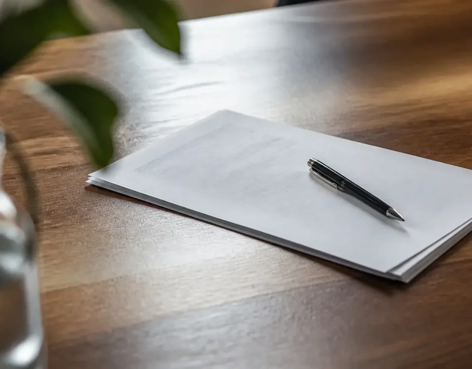 Un contrat signe repose sur une table en bois