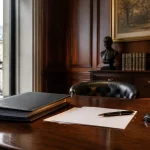 Couple assis face au notaire signant des documents