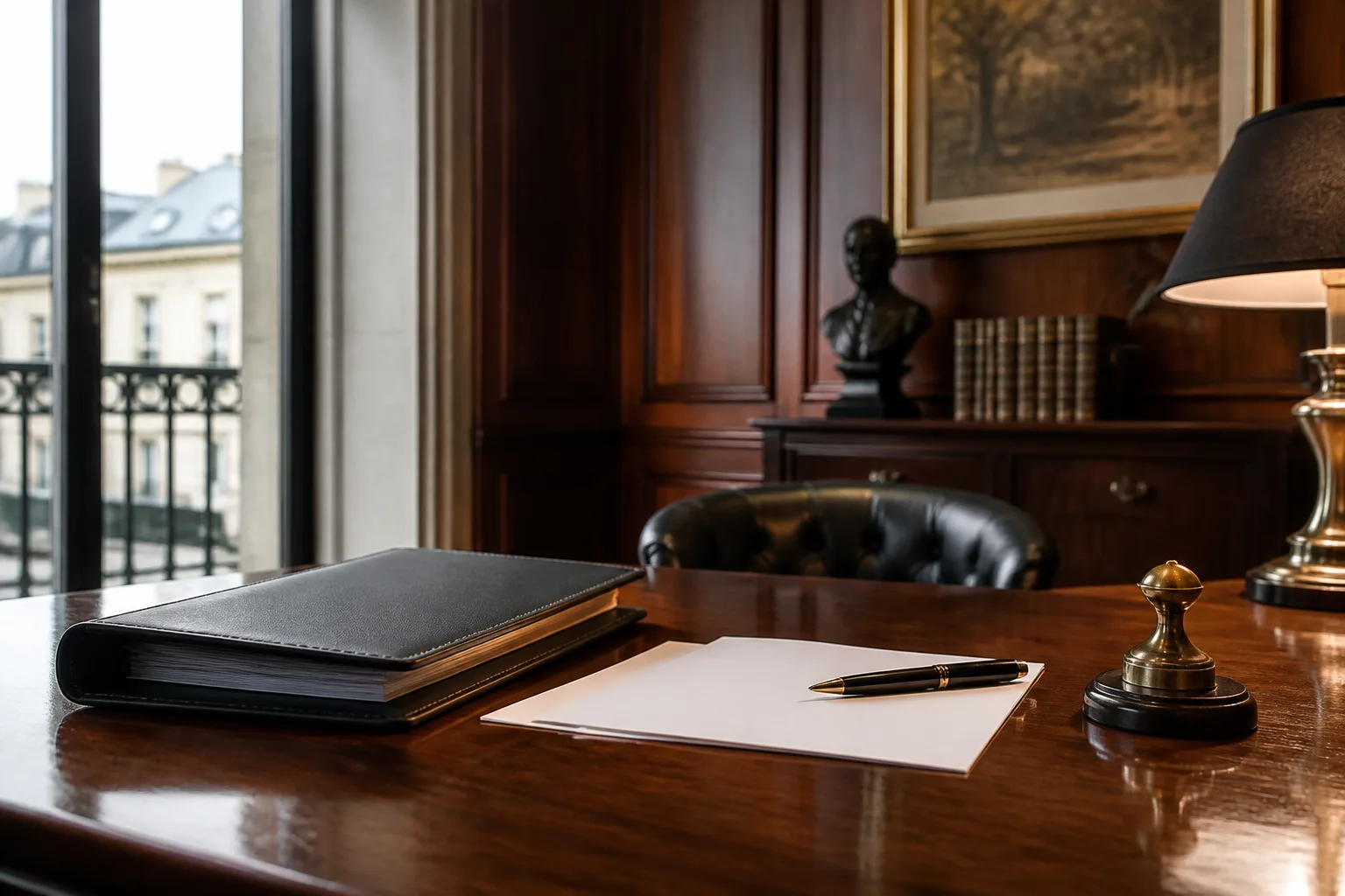 Couple assis face au notaire signant des documents