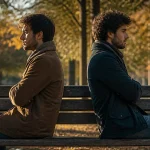 Deux freres assis sur un banc, dos a dos