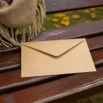 Deux seniors assis sur un banc, enveloppe en main